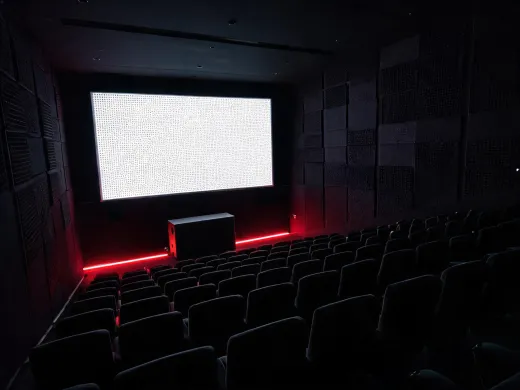 Cinema audio room with speakers