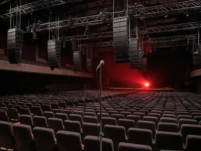 Flown line array in a performance hall