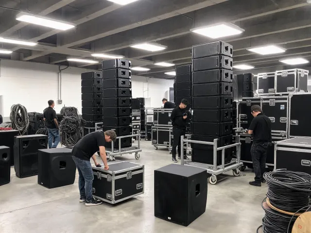 Touring subwoofer and line array prep area